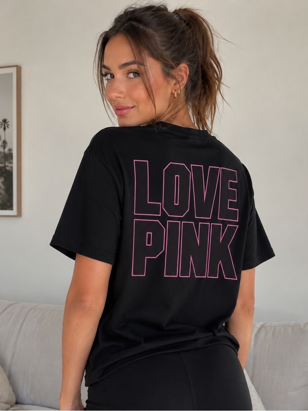 *Final Price* VS PINK Campus Oversized Short Sleeve Tee in Black/Pink XS/S